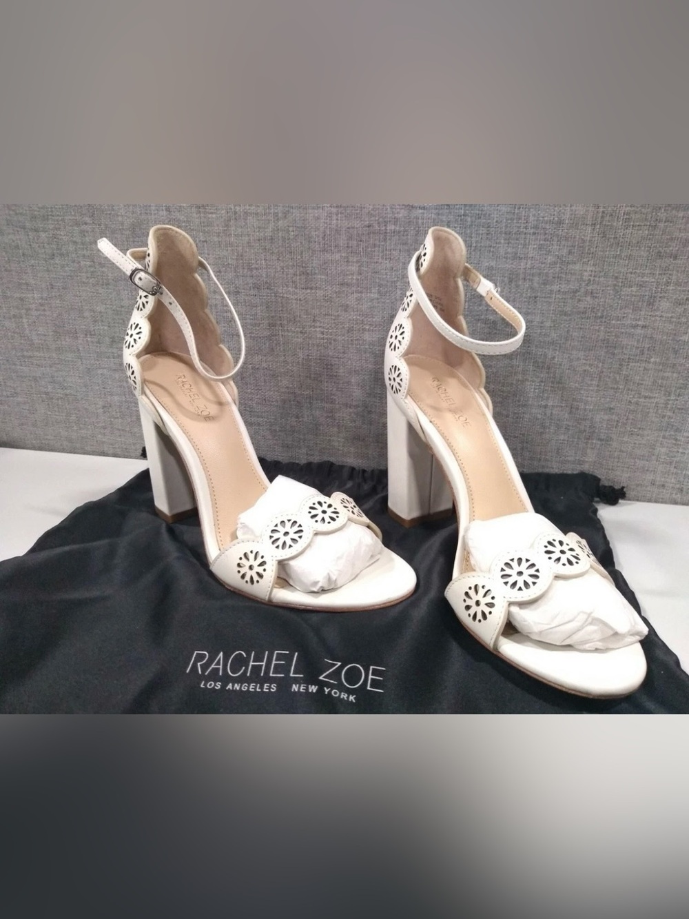 NWB White Leather block heel sandals, Rachel Zoe Waverly Women’s size 6